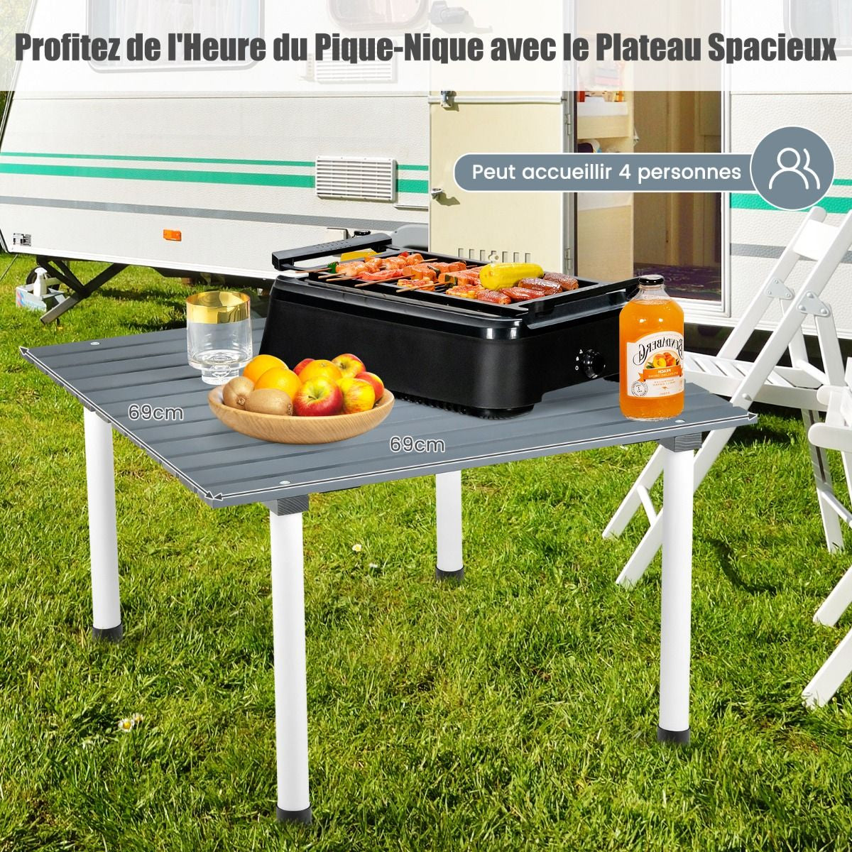 Table De Camping Pliante Avec Sac De Transport Pour Pique-Nique Plage Barbecue Camping Pêche Naturel/Gris