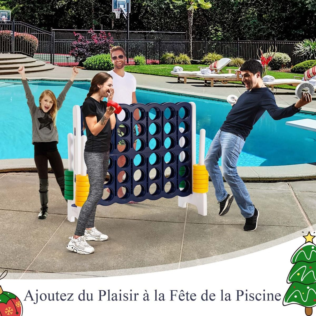 Jeu Puissance 4 Géant Avec 42 Anneaux Et 2 Leviers De Redémarrage Pour Fête Intérieur Extérieur 120X42X104Cm Bleu