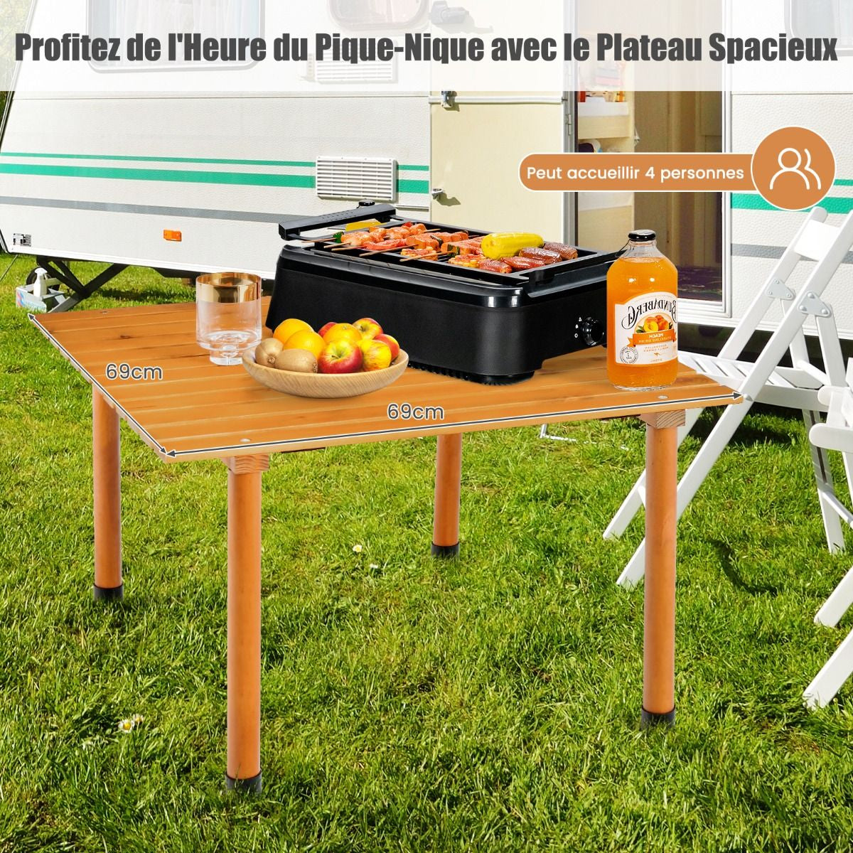 Table De Camping Pliante Avec Sac De Transport Pour Pique-Nique Plage Barbecue Camping Pêche Naturel/Gris