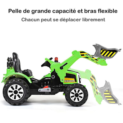 Tracteur Pour Enfants 3-8 Ans Tracteur Electrique Avec 2 Choix De Vitesse Et Chargeuse Marche Avant Et Arrière Vert/Bleu/Jaune