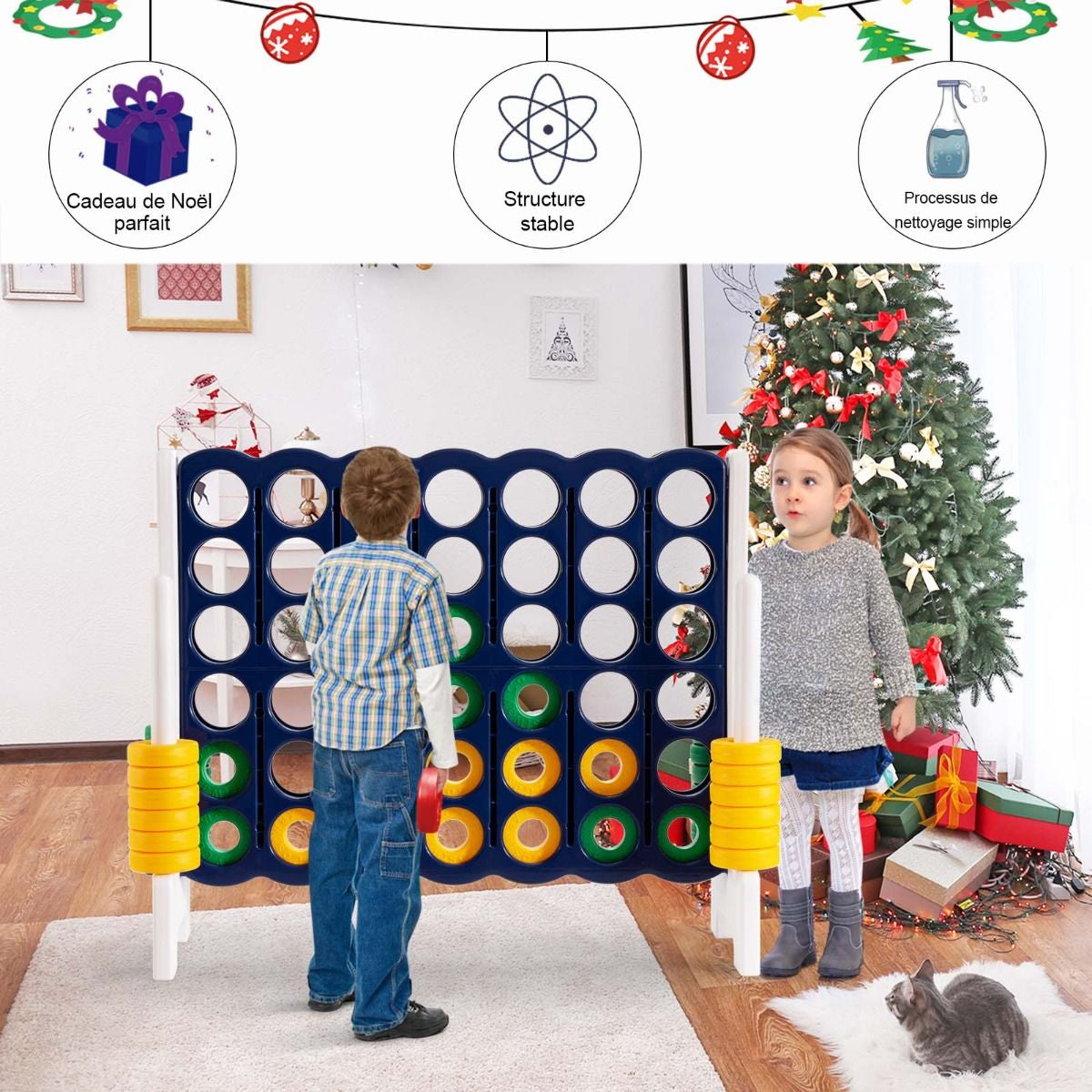 Jeu Puissance 4 Géant Avec 42 Anneaux Et 2 Leviers De Redémarrage Pour Fête Intérieur Extérieur 120X42X104Cm Bleu