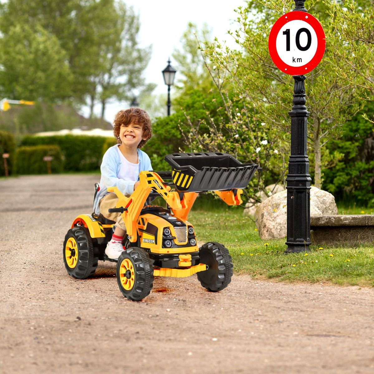 Tracteur Pour Enfants 3-8 Ans Tracteur Electrique Avec 2 Choix De Vitesse Et Chargeuse Marche Avant Et Arrière Vert/Bleu/Jaune
