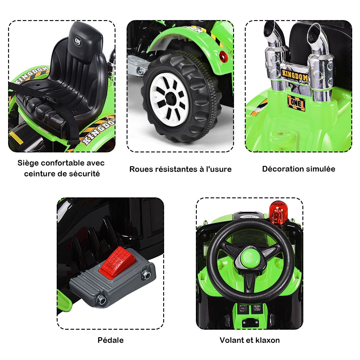 Tracteur Pour Enfants 3-8 Ans Tracteur Electrique Avec 2 Choix De Vitesse Et Chargeuse Marche Avant Et Arrière Vert/Bleu/Jaune