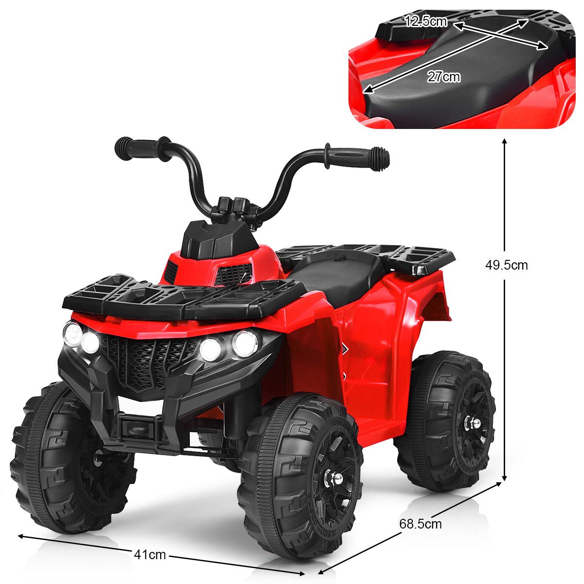 Quad Electrique Pour Enfants 3 Km/H Phares Musique MP3 USB AUX Volume Réglable Voiture Pour Enfants De 3-6 Ans Blanc/Rouge/Bleu