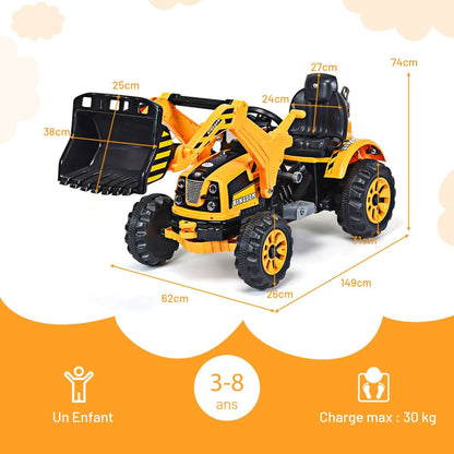 Tracteur Pour Enfants 3-8 Ans Tracteur Electrique Avec 2 Choix De Vitesse Et Chargeuse Marche Avant Et Arrière Vert/Bleu/Jaune