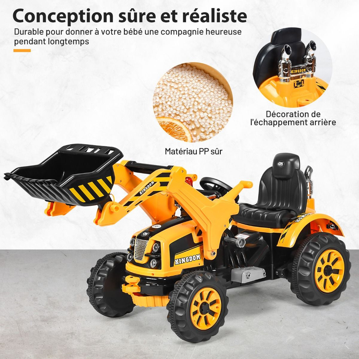 Tracteur Pour Enfants 3-8 Ans Tracteur Electrique Avec 2 Choix De Vitesse Et Chargeuse Marche Avant Et Arrière Vert/Bleu/Jaune