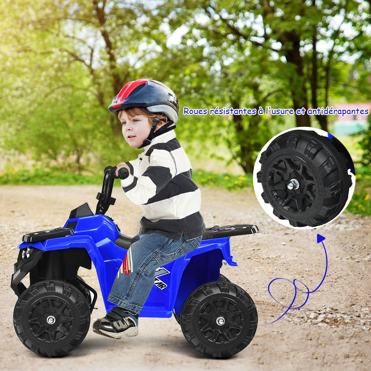Quad Electrique Pour Enfants 3 Km/H Phares Musique MP3 USB AUX Volume Réglable Voiture Pour Enfants De 3-6 Ans Blanc/Rouge/Bleu