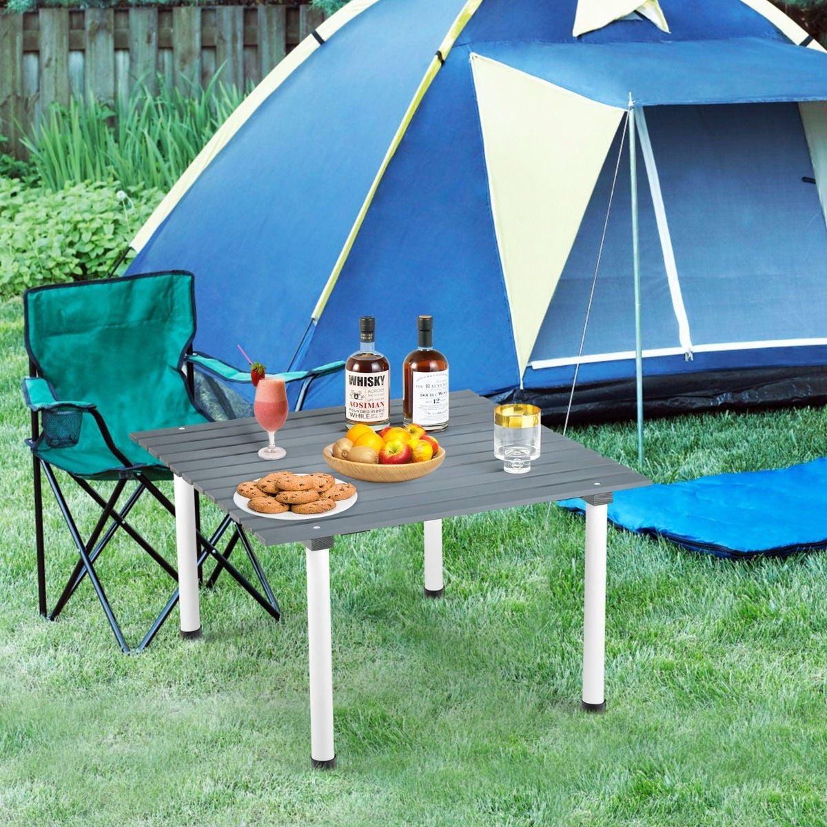 Table De Camping Pliante Avec Sac De Transport Pour Pique-Nique Plage Barbecue Camping Pêche Naturel/Gris