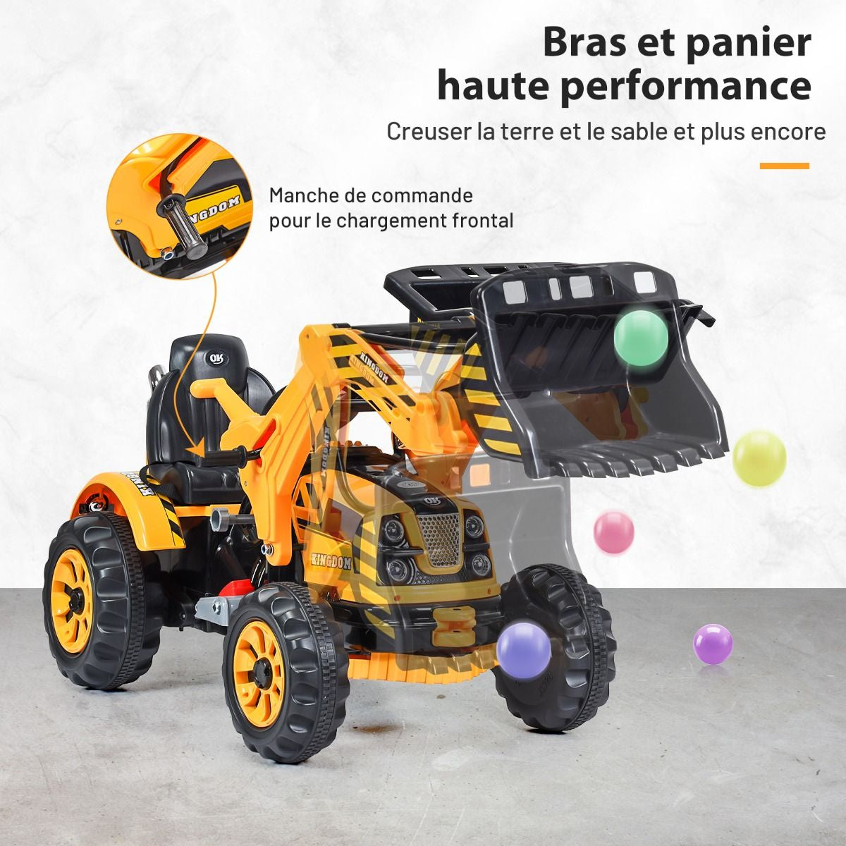 Tracteur Pour Enfants 3-8 Ans Tracteur Electrique Avec 2 Choix De Vitesse Et Chargeuse Marche Avant Et Arrière Vert/Bleu/Jaune