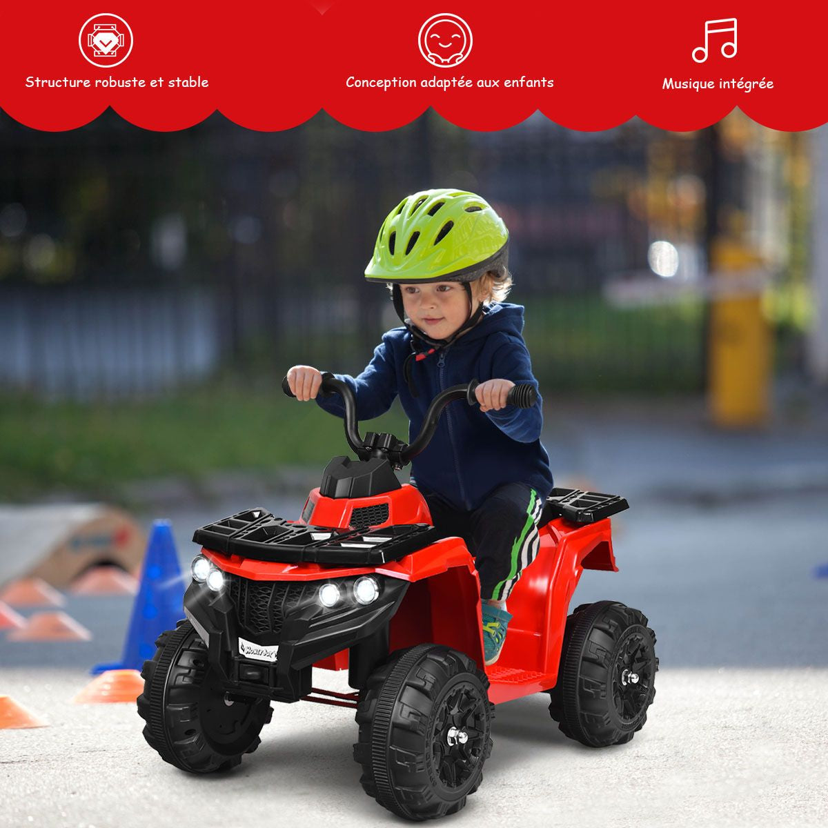 Quad Electrique Pour Enfants 3 Km/H Phares Musique MP3 USB AUX Volume Réglable Voiture Pour Enfants De 3-6 Ans Blanc/Rouge/Bleu