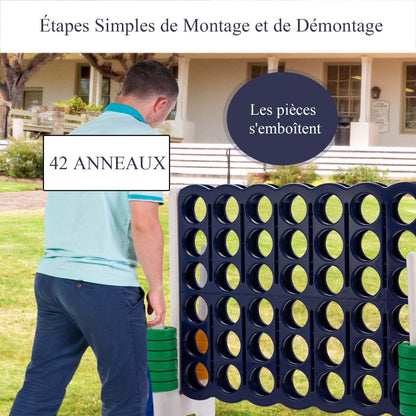 Jeu Puissance 4 Géant Avec 42 Anneaux Et 2 Leviers De Redémarrage Pour Fête Intérieur Extérieur 120X42X104Cm Bleu