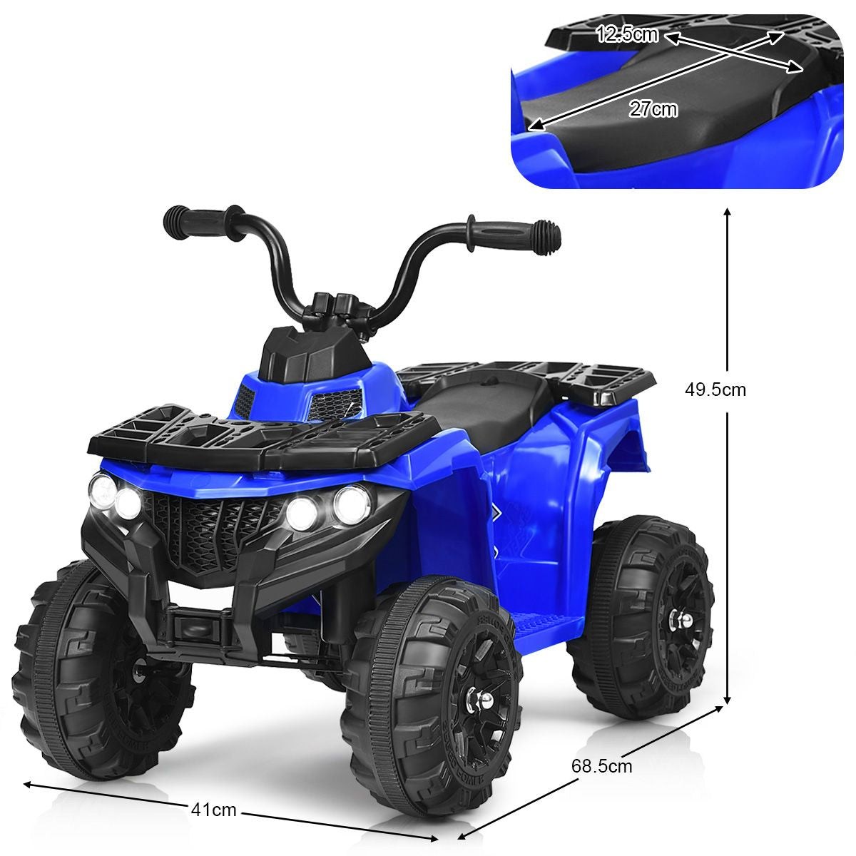 Quad Electrique Pour Enfants 3 Km/H Phares Musique MP3 USB AUX Volume Réglable Voiture Pour Enfants De 3-6 Ans Blanc/Rouge/Bleu