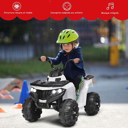 Quad Electrique Pour Enfants 3 Km/H Phares Musique MP3 USB AUX Volume Réglable Voiture Pour Enfants De 3-6 Ans Blanc/Rouge/Bleu