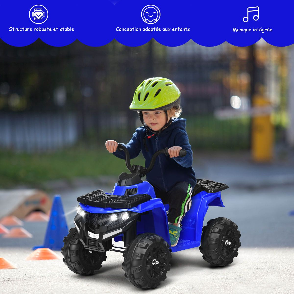 Quad Electrique Pour Enfants 3 Km/H Phares Musique MP3 USB AUX Volume Réglable Voiture Pour Enfants De 3-6 Ans Blanc/Rouge/Bleu