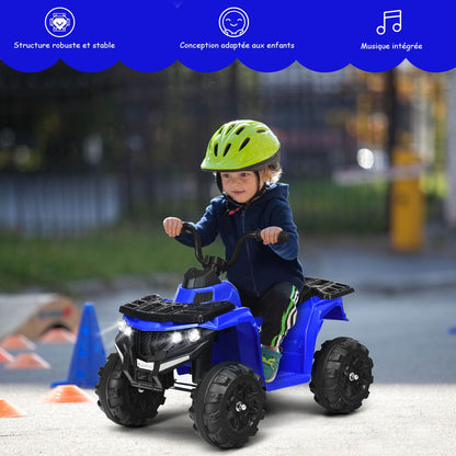 Quad Electrique Pour Enfants 3 Km/H Phares Musique MP3 USB AUX Volume Réglable Voiture Pour Enfants De 3-6 Ans Blanc/Rouge/Bleu