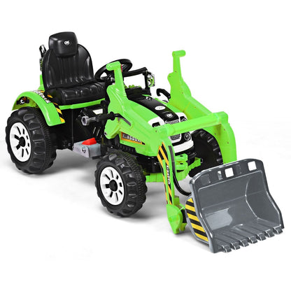 Tracteur Pour Enfants 3-8 Ans Tracteur Electrique Avec 2 Choix De Vitesse Et Chargeuse Marche Avant Et Arrière Vert/Bleu/Jaune