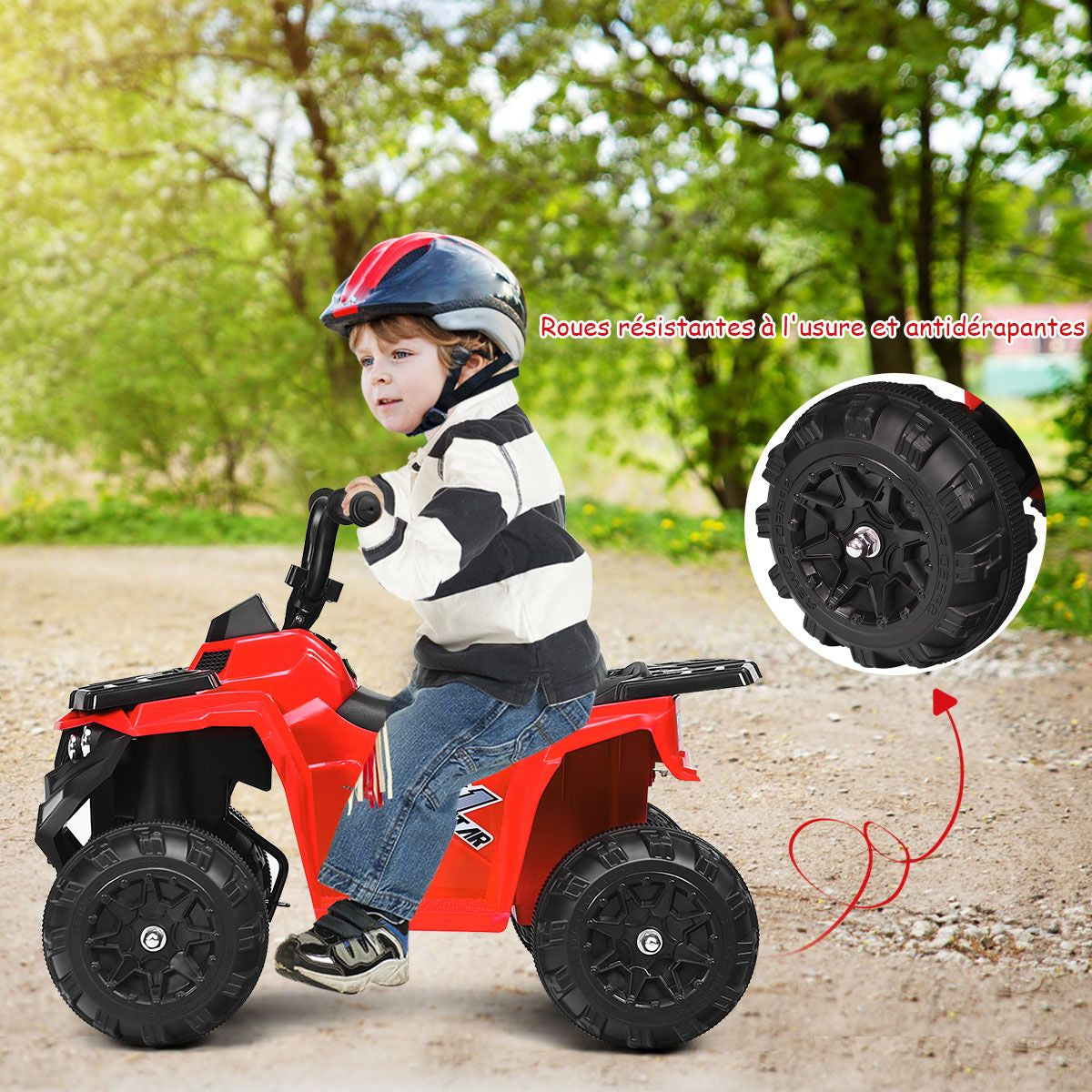 Quad Electrique Pour Enfants 3 Km/H Phares Musique MP3 USB AUX Volume Réglable Voiture Pour Enfants De 3-6 Ans Blanc/Rouge/Bleu