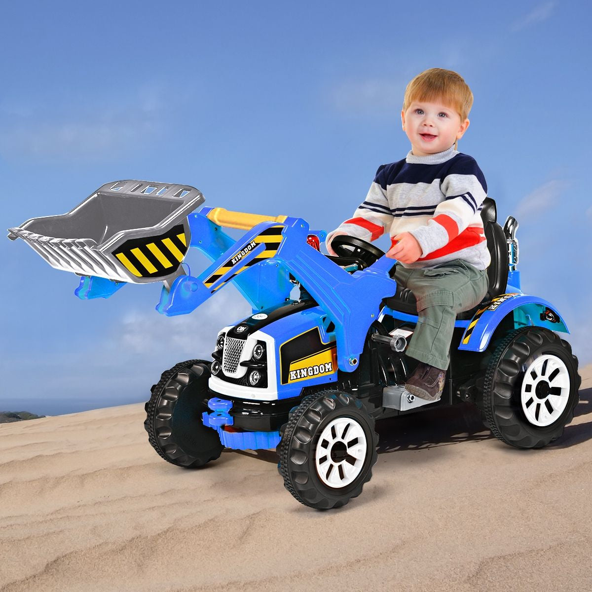 Tracteur Pour Enfants 3-8 Ans Tracteur Electrique Avec 2 Choix De Vitesse Et Chargeuse Marche Avant Et Arrière Vert/Bleu/Jaune