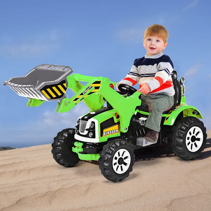 Tracteur Pour Enfants 3-8 Ans Tracteur Electrique Avec 2 Choix De Vitesse Et Chargeuse Marche Avant Et Arrière Vert/Bleu/Jaune