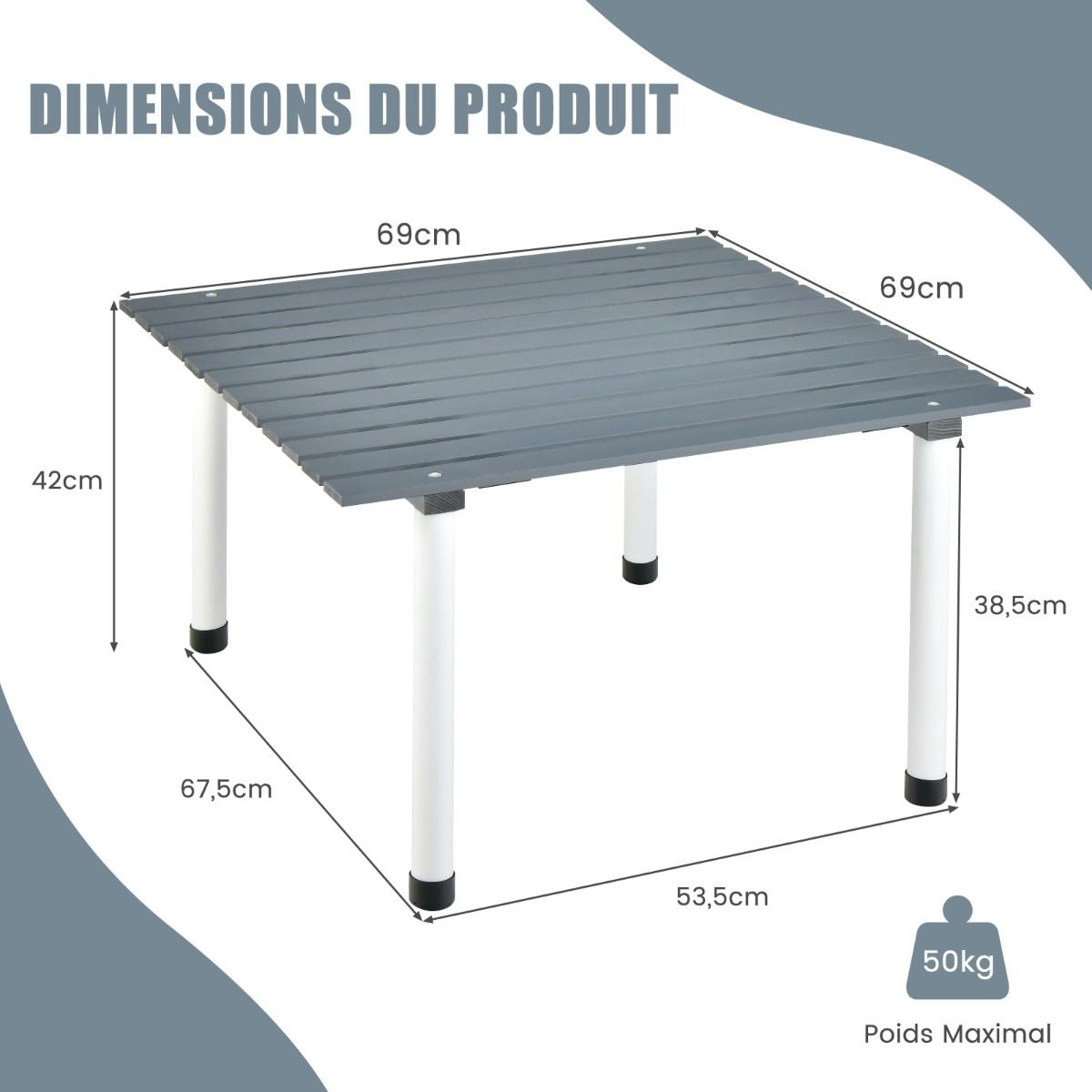 Table De Camping Pliante Avec Sac De Transport Pour Pique-Nique Plage Barbecue Camping Pêche Naturel/Gris