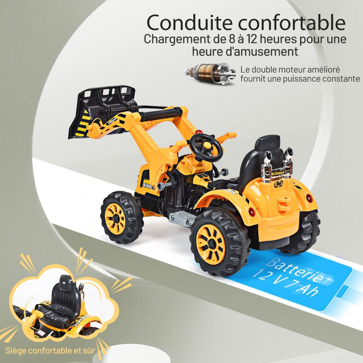 Tracteur Pour Enfants 3-8 Ans Tracteur Electrique Avec 2 Choix De Vitesse Et Chargeuse Marche Avant Et Arrière Vert/Bleu/Jaune