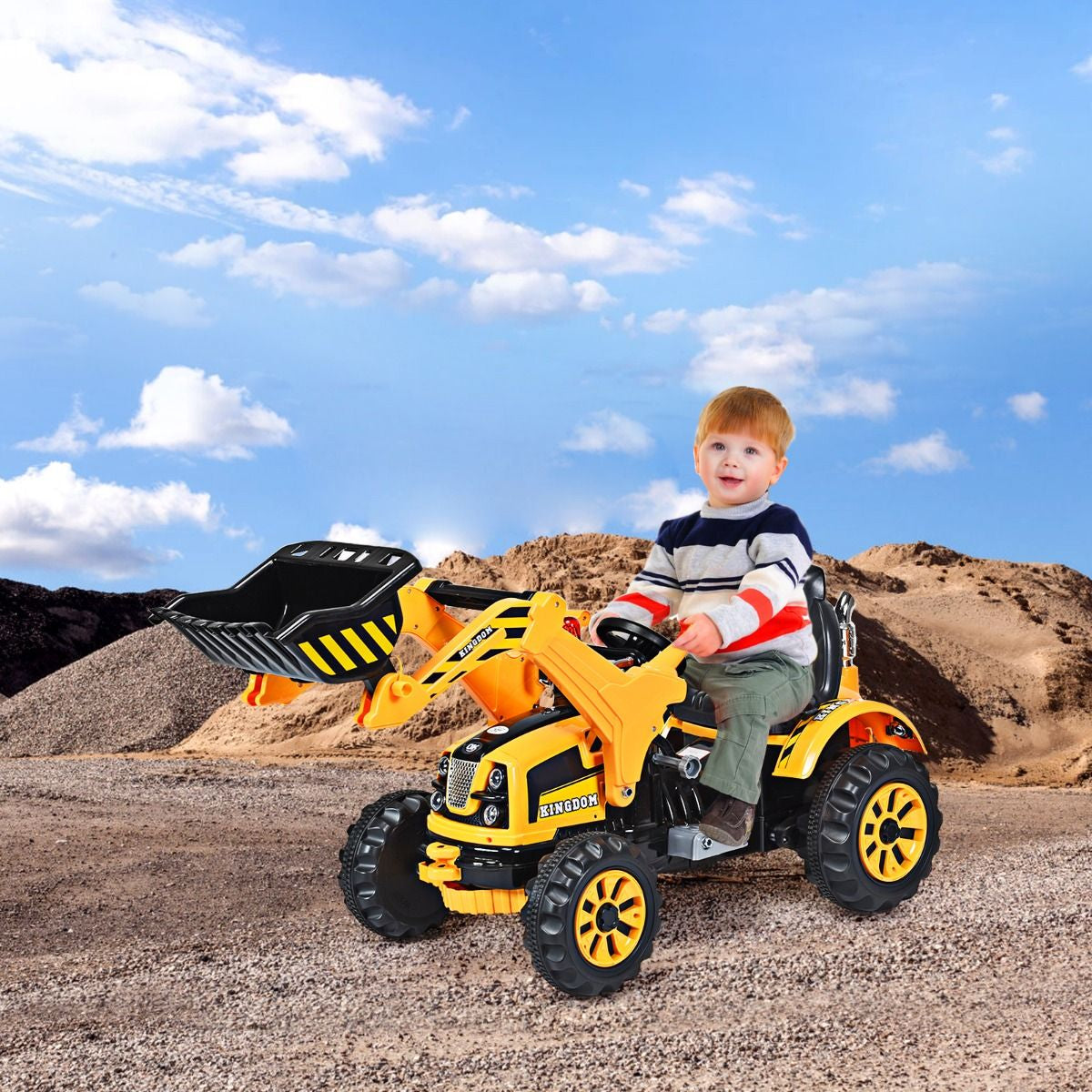 Tracteur Pour Enfants 3-8 Ans Tracteur Electrique Avec 2 Choix De Vitesse Et Chargeuse Marche Avant Et Arrière Vert/Bleu/Jaune