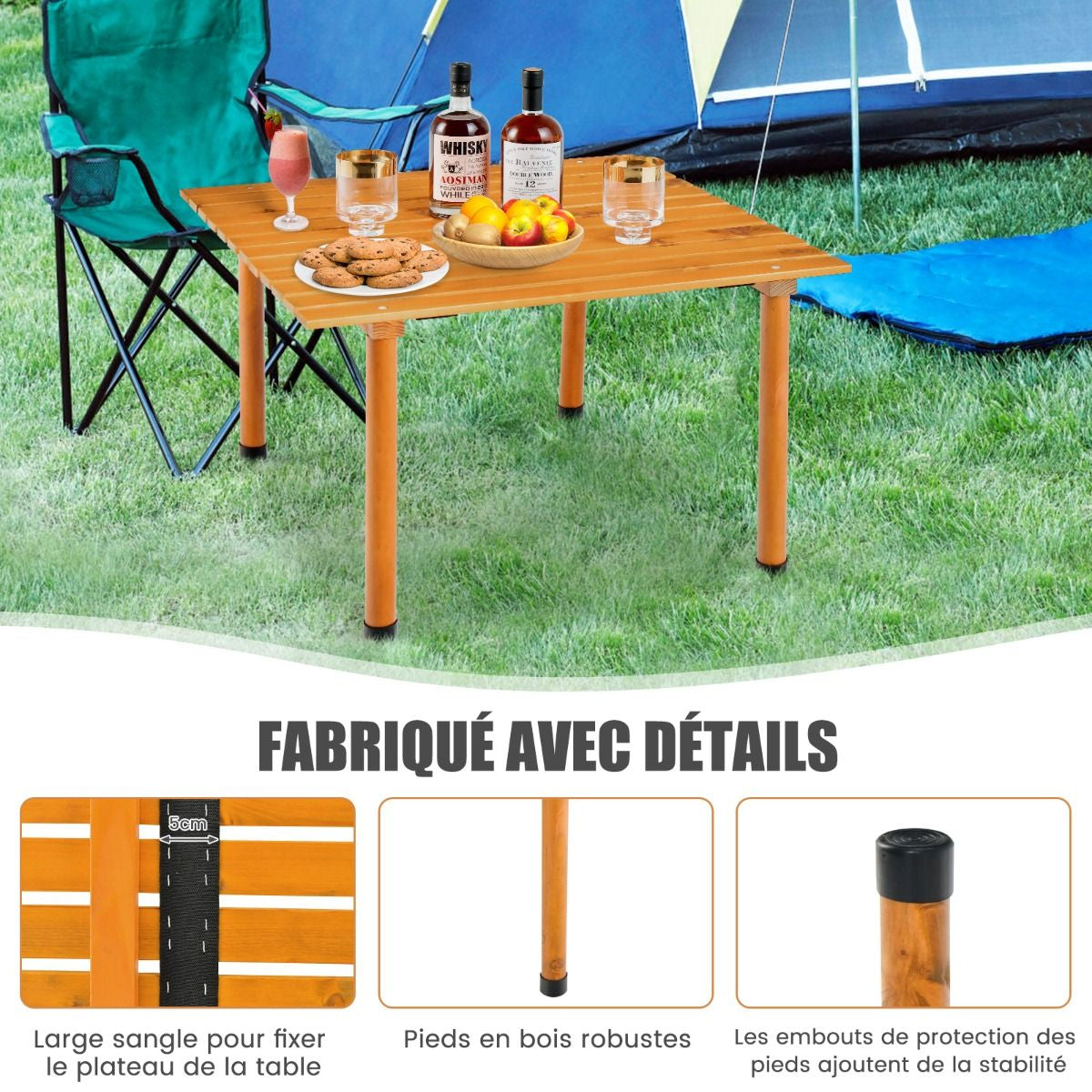 Table De Camping Pliante Avec Sac De Transport Pour Pique-Nique Plage Barbecue Camping Pêche Naturel/Gris