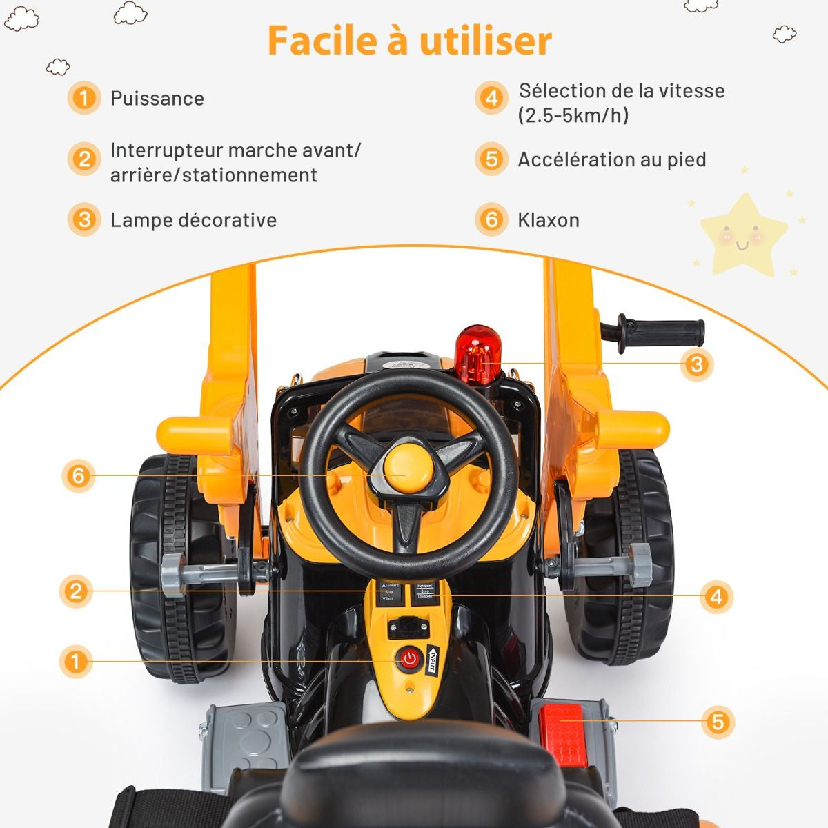 Tracteur Pour Enfants 3-8 Ans Tracteur Electrique Avec 2 Choix De Vitesse Et Chargeuse Marche Avant Et Arrière Vert/Bleu/Jaune