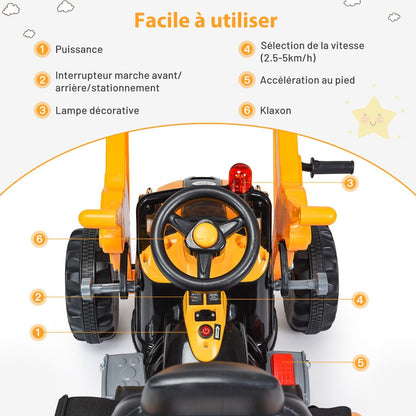 Tracteur Pour Enfants 3-8 Ans Tracteur Electrique Avec 2 Choix De Vitesse Et Chargeuse Marche Avant Et Arrière Vert/Bleu/Jaune