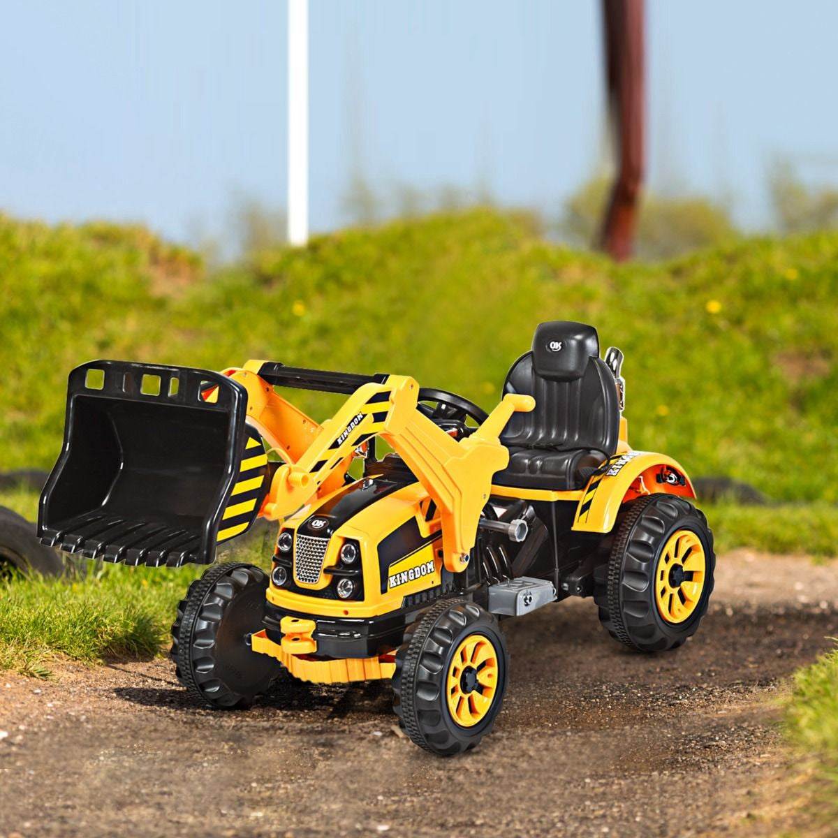 Tracteur Pour Enfants 3-8 Ans Tracteur Electrique Avec 2 Choix De Vitesse Et Chargeuse Marche Avant Et Arrière Vert/Bleu/Jaune