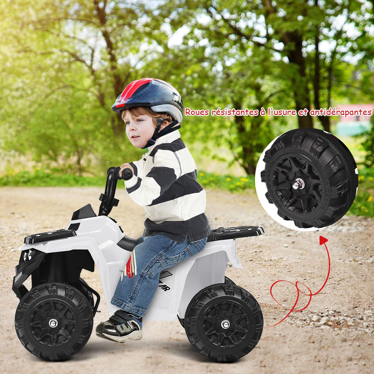 Quad Electrique Pour Enfants 3 Km/H Phares Musique MP3 USB AUX Volume Réglable Voiture Pour Enfants De 3-6 Ans Blanc/Rouge/Bleu
